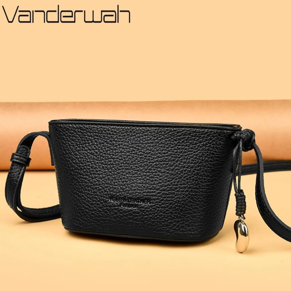 Women's Small PU Leather Crossbody Bucket Bag with Adjustable Strap