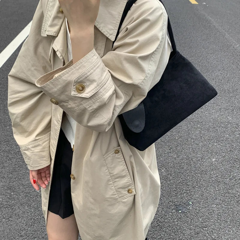 Retro Suede Shoulder Bag for Women – Luxury Underarm Handbag