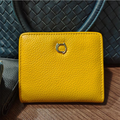 Genuine Leather Cat Charm Short Wallet for Women