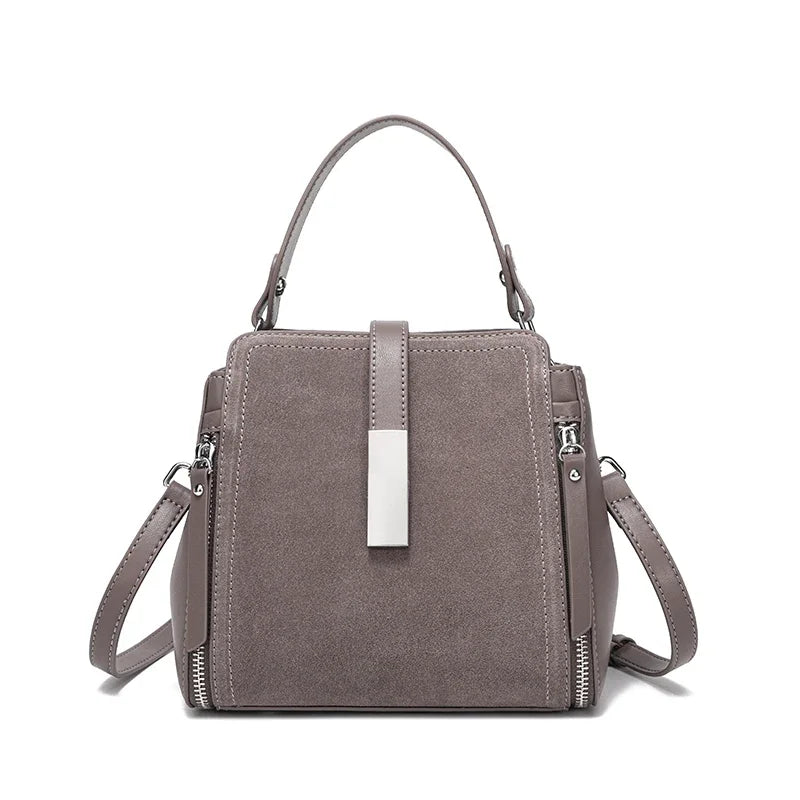 Suede Leather Shoulder Bag - Vintage Cowhide Handbag for Women