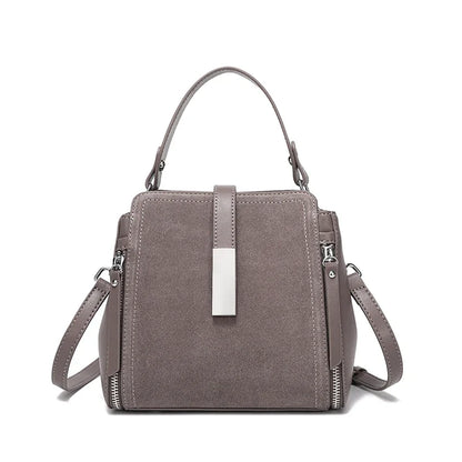 Suede Leather Shoulder Bag - Vintage Cowhide Handbag for Women