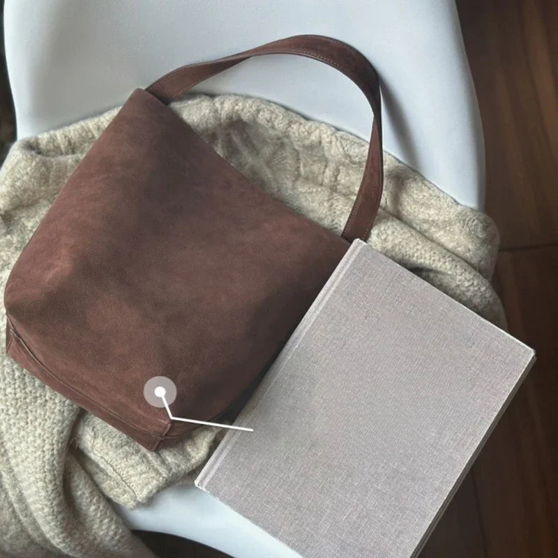 Faux Suede Bucket Bag – Large Vintage Soft Shoulder Tote for Women
