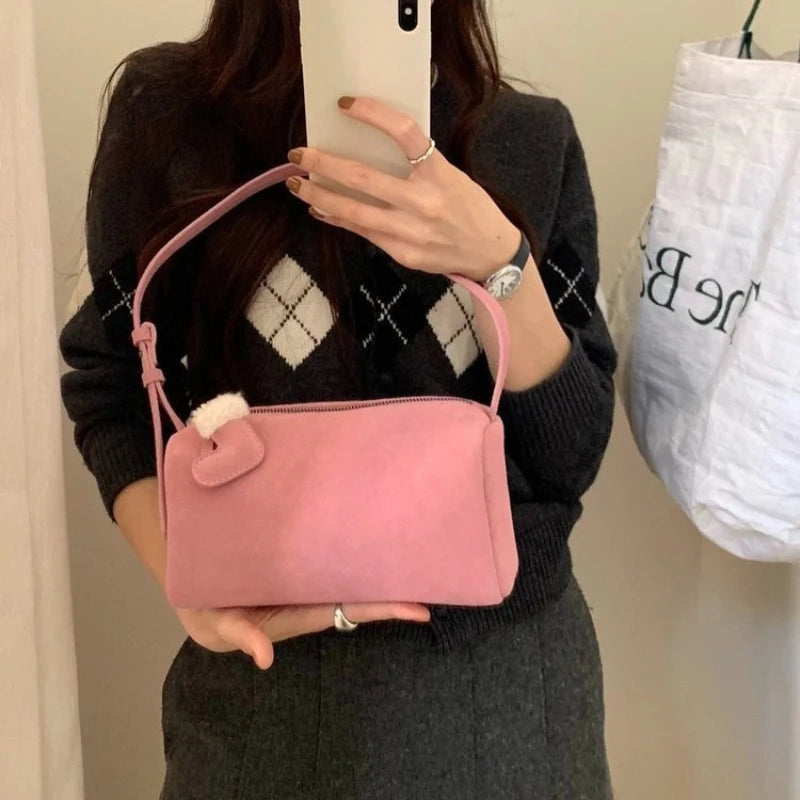 Women's Mini Suede Crossbody Bag – Chic Pink Shoulder Bag