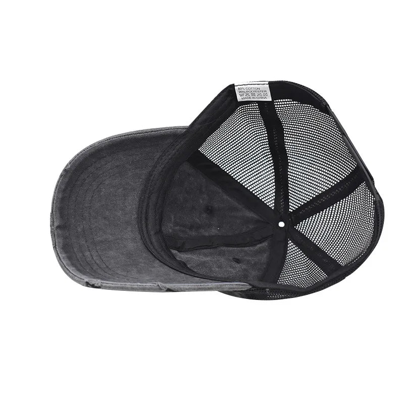 Distressed Mesh Trucker Baseball Cap – Unisex Washed Cotton Hat