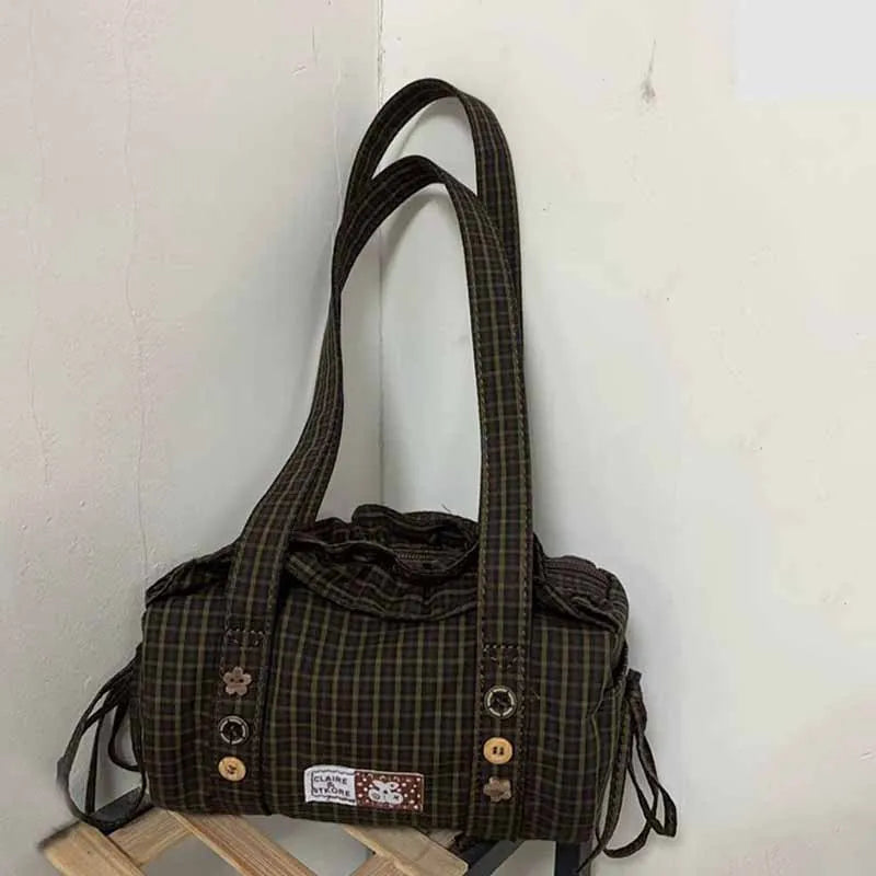 Plaid Shoulder Bag Women Large Capacity Crossbody Tote