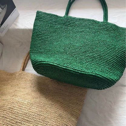 Large Handwoven Rattan Tote Bag Women Natural Straw Beach Purse Luxury Shoulder Bags Handbag Summer