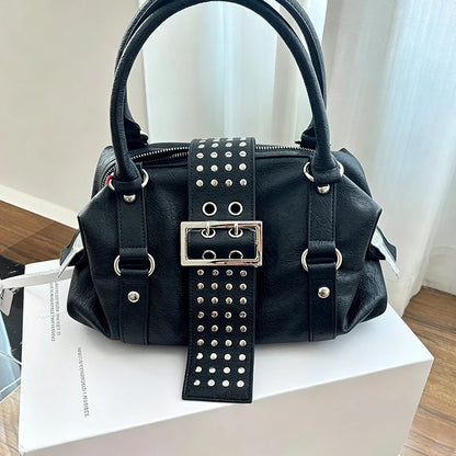 Studded Motorcycle Shoulder Bag – Large Crossbody Handbag