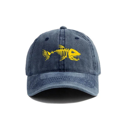 Fish Bone Baseball Cap Distressed Washed Cotton Fishing Hat