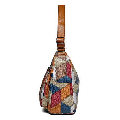 Patchwork Leather Shoulder Bag – Large Capacity Vintage Hobo Handbag