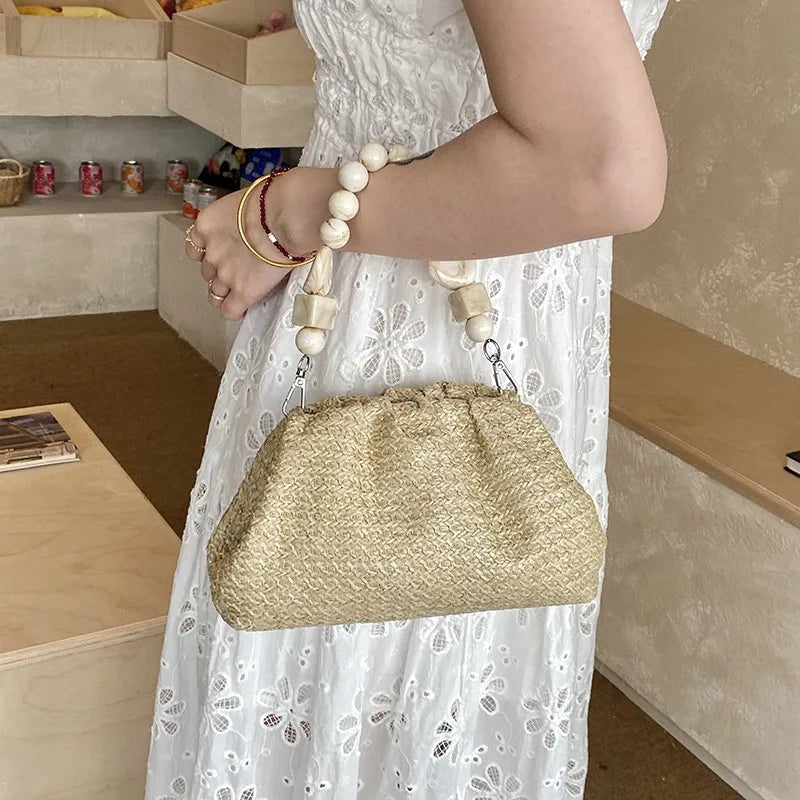 Kiss Lock Clutch Bag – Vintage Woven Beaded Handle Handbag