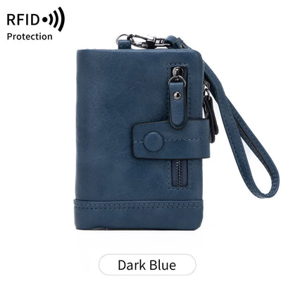 RFID Blocking Women's Short Wallet – Large Capacity with Wristlet