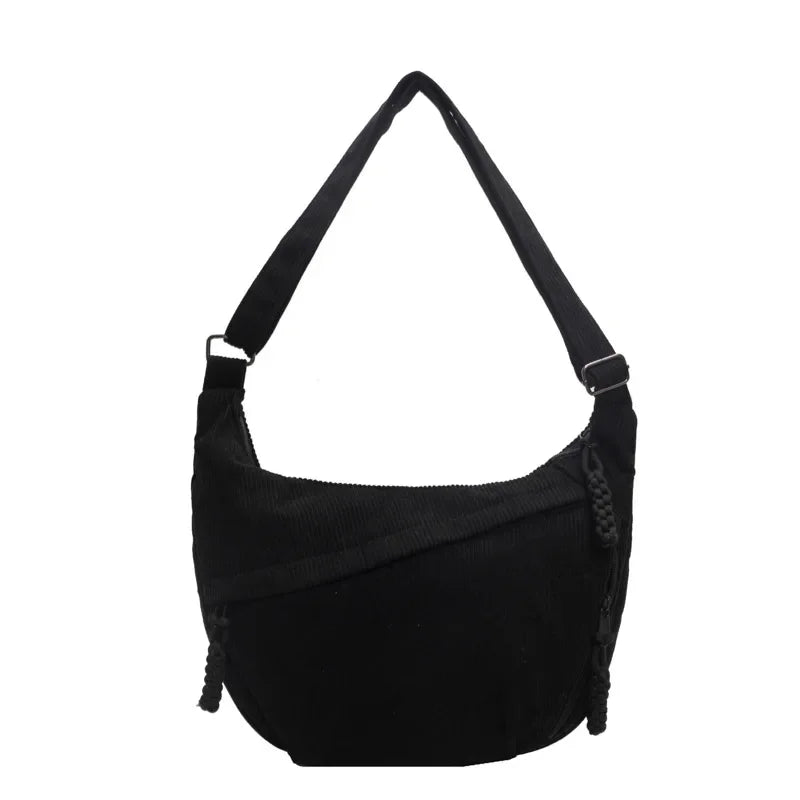 Corduroy Crescent Shoulder Bag for Women – Crossbody Sling
