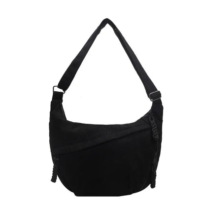 Corduroy Crescent Shoulder Bag for Women – Crossbody Sling