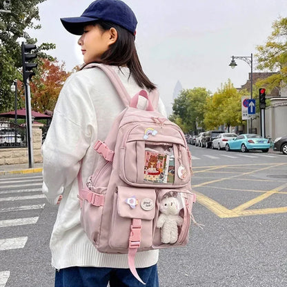 Kawaii Aesthetic Backpack for Teen Girls – Cute School Bag with Plush Pendant