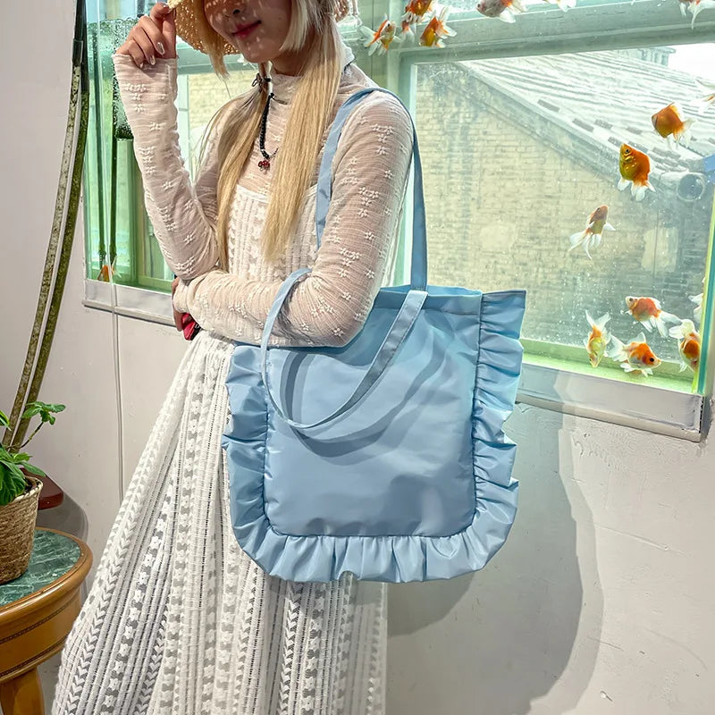 Ruffle Tote Bag for Women – French Style Large Capacity Shoulder Bag
