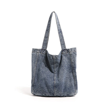 Washed Denim Tote Bag for Women – Large Vintage Shoulder Shopper Bag