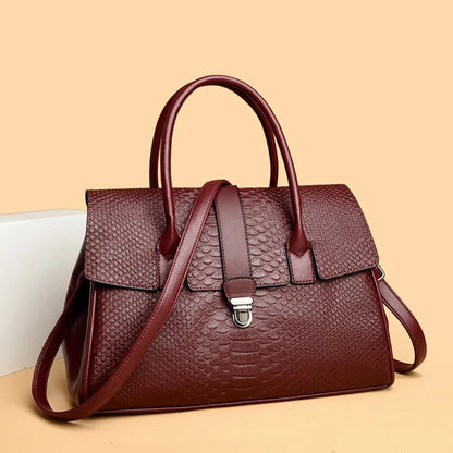 Snake Embossed Leather Tote Bag for Women – Large Shoulder Handbag