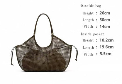 Large Mesh Tote Bag for Women – PU Leather Trim Shoulder Bag