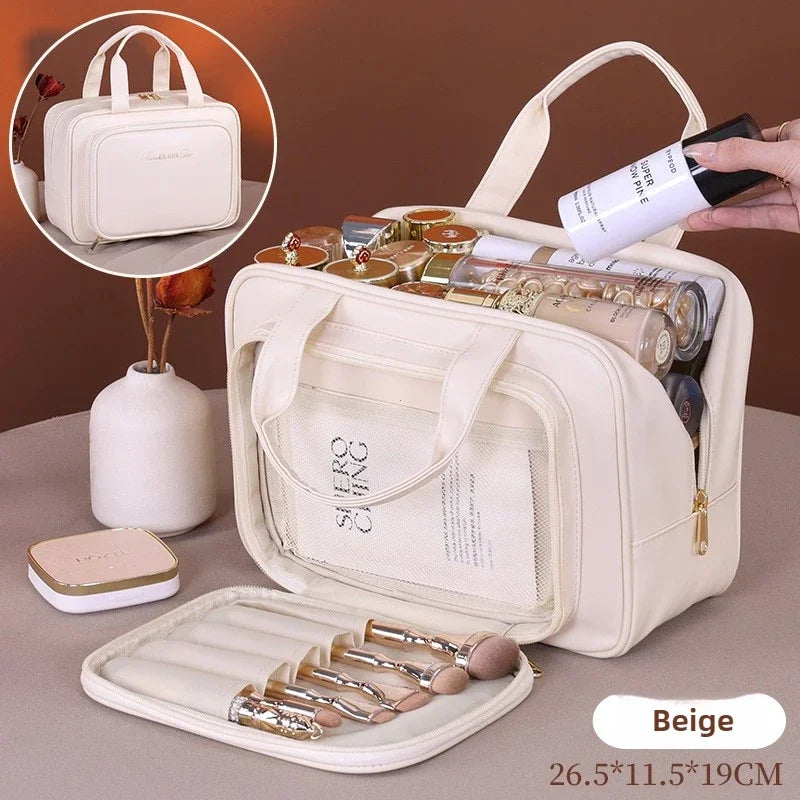 Pu Leather Cosmetic Bag Women Multifunctional Portable Storage Makeup Large Capacity Travel Toiletry