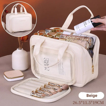 Pu Leather Cosmetic Bag Women Multifunctional Portable Storage Makeup Large Capacity Travel Toiletry