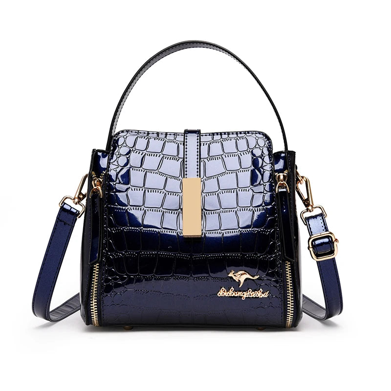 Crocodile Embossed Patent Leather Bucket Bag