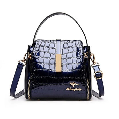 Crocodile Embossed Patent Leather Bucket Bag