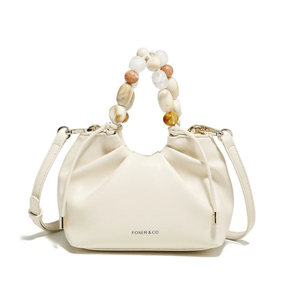 FOXER 2026 Spring Summer New Chic Women's Beaded Handbag Fashion White Signature Crossbody Bag New Cloud Bag with Large Storage