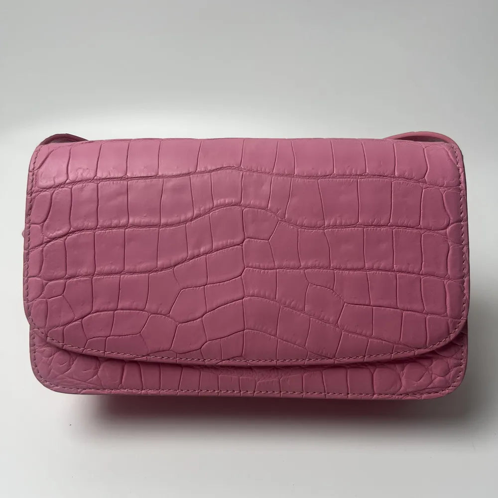 Crocodile Leather Flap Crossbody Bag – Women's Small Pink Shoulder Bag