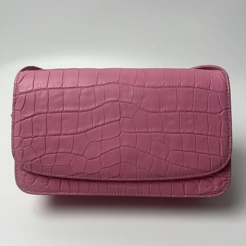 Crocodile Leather Flap Crossbody Bag – Women's Small Pink Shoulder Bag