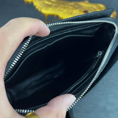 Crocodile Leather Men's Crossbody Messenger Bag – Black
