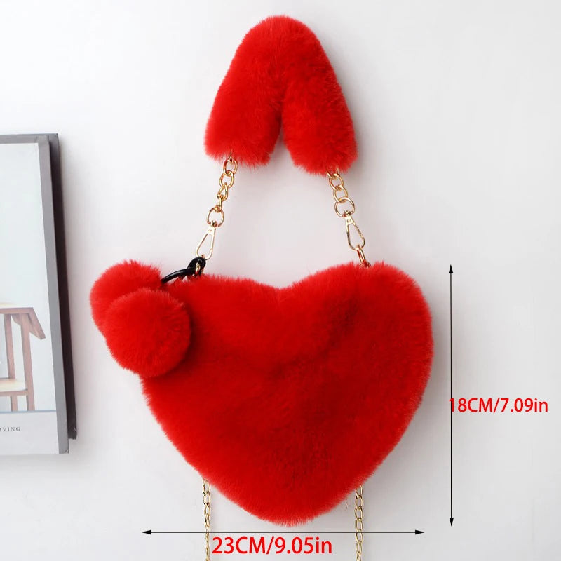Heart-Shaped Plush Purse – Cute Fluffy Crossbody Bag for Women