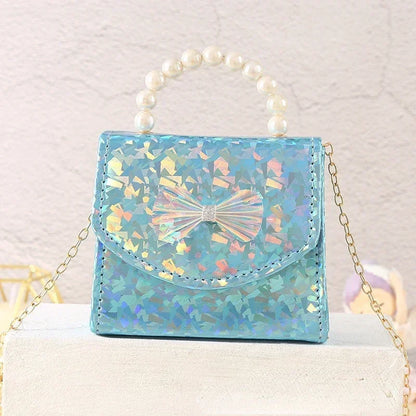 Cute Mini Girls Crossbody Bag – Glitter Bow Purse with Pearl Handle
