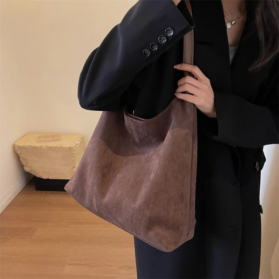 Soft Suede Hobo Shoulder Bag for Women – Large Luxury Handbag