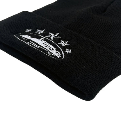 Winter Knitted Beanie Hat – Star & Ship Embroidery Warm Cap
