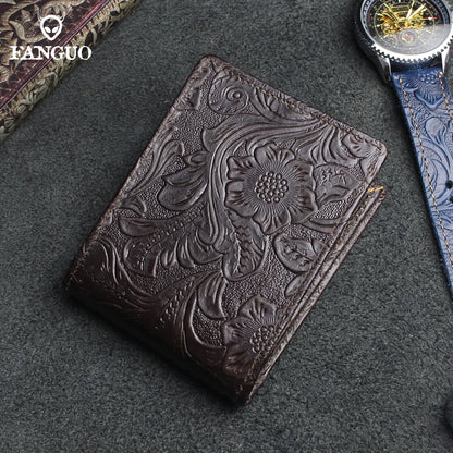 Handmade Floral Embossed Leather Wallet with Card & Coin Slots