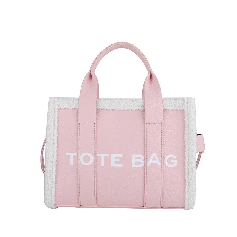 Tote Bag – Women's Quilted Letter Print Crossbody with Plush Edge