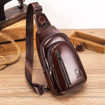 Men's Genuine Leather Sling Chest Bag – Crossbody Shoulder Pack