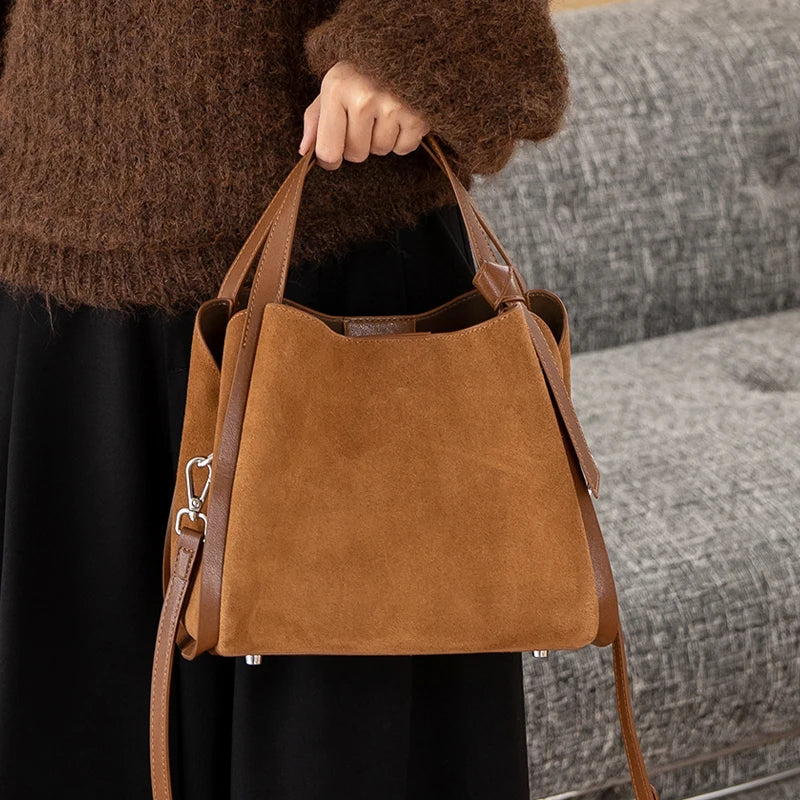 Women's Genuine Suede Leather Shoulder Bag – Luxury Designer Handbag