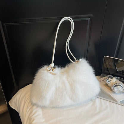 Faux Fur Plush Shoulder Bag – Women's Luxury Tote Handbag