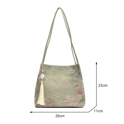 Chinese Retro Silk Jacquard Shoulder Bag for Women – Tassel Crossbody