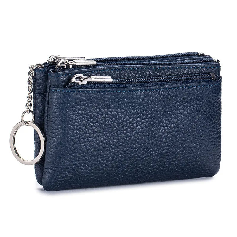 Genuine Leather Coin Purse Mini Wallet with Key Ring for Women