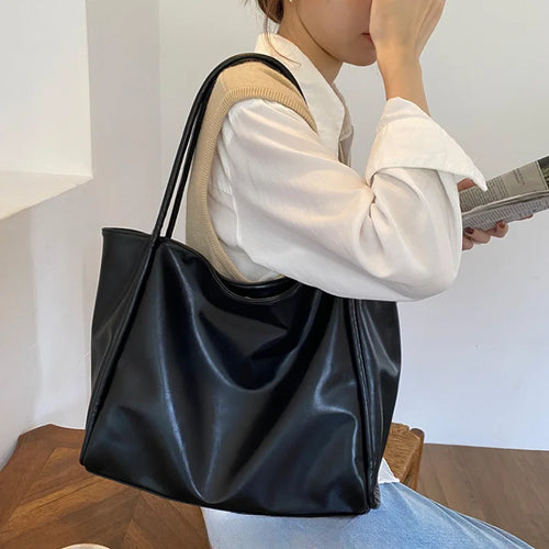 Large PU Leather Tote Bag – Soft Shoulder Bag for Women