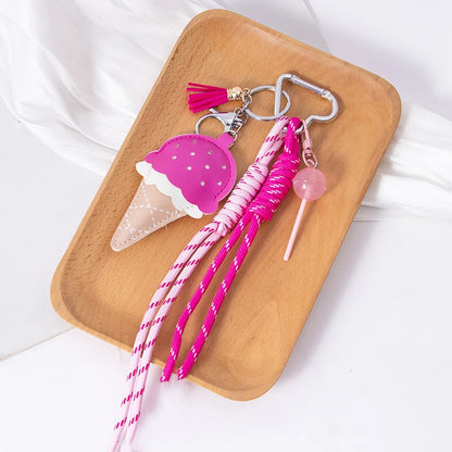 Ice Cream Cone Keychain Bag Charm with Woven Rope Tassel