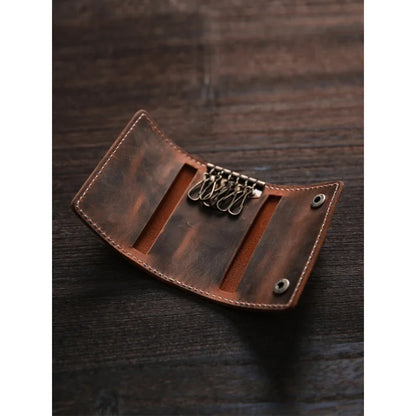 Leather Key Holder Card Case – Handmade Vintage Men's Keychain Wallet
