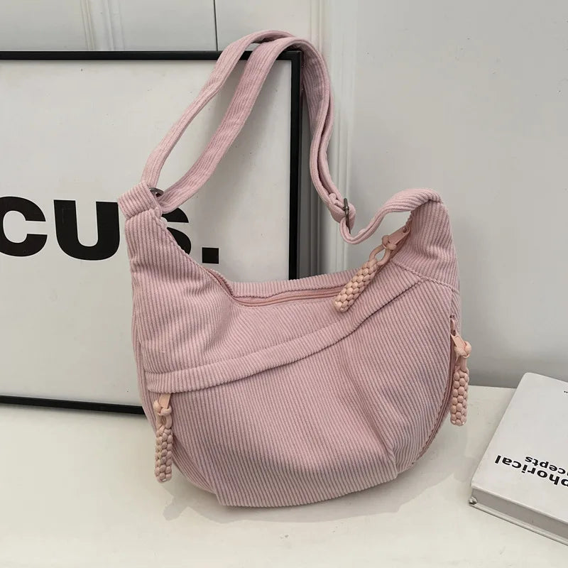 Corduroy Crescent Shoulder Bag for Women – Crossbody Sling