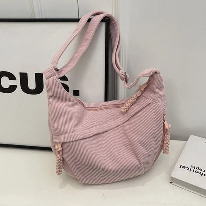 Corduroy Crescent Shoulder Bag for Women – Crossbody Sling