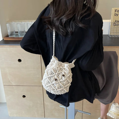 Woven Bucket Bag – Women's Knit Crochet Crossbody Beach Tote