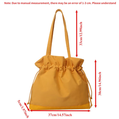 Large Nylon Bucket Bag Women's Casual Drawstring Shoulder Handbag