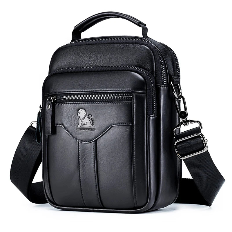 Men's Genuine Cowhide Leather Crossbody Shoulder Bag