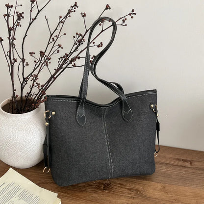 Large Capacity Denim Tote Bag for Women – Commuter Shoulder Bag